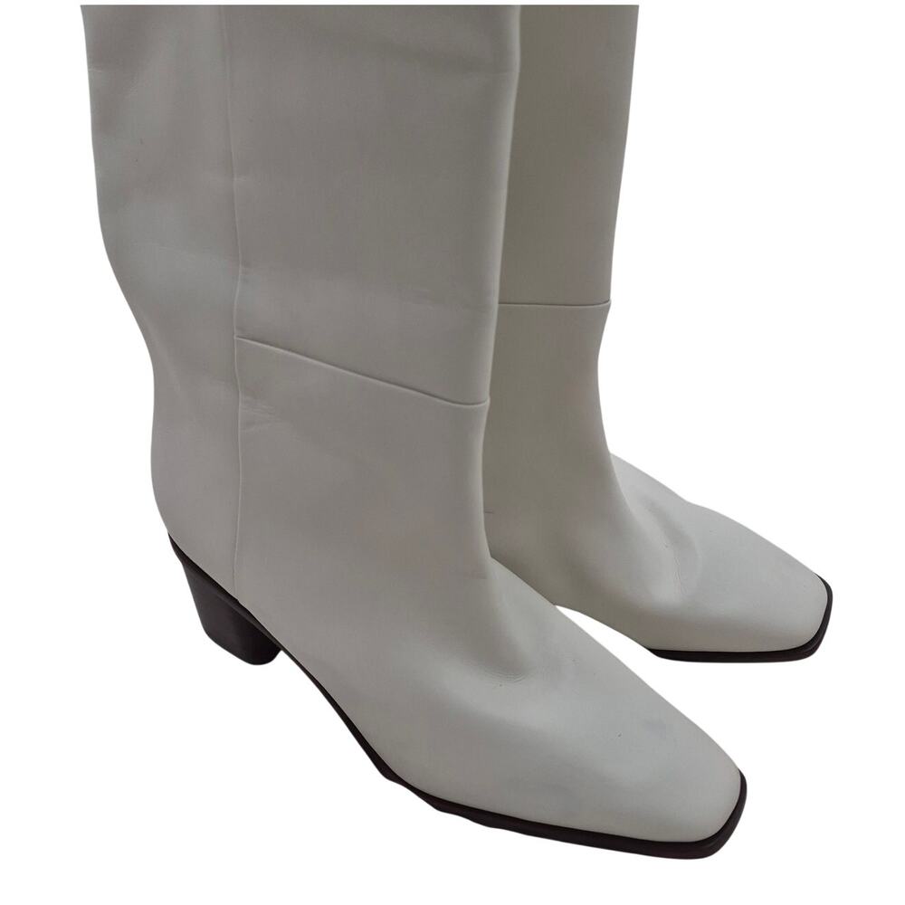 NEW Vince Gerrie Leather Knee-High Ivory white square toe block heel Boot sz 7